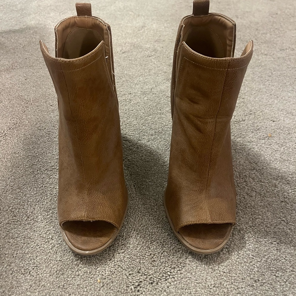 Altar'd State Tan Peep-Toe Ankle Booties - Picture 2 of 9